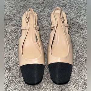 Elegant Beige and Black Women's Slingback Shoes